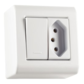 Caixa de Sobrepor 1 Interruptor Simples 10A e 1 Tomada 2P+T Tramontina 20A 250V Branca - 57304020
