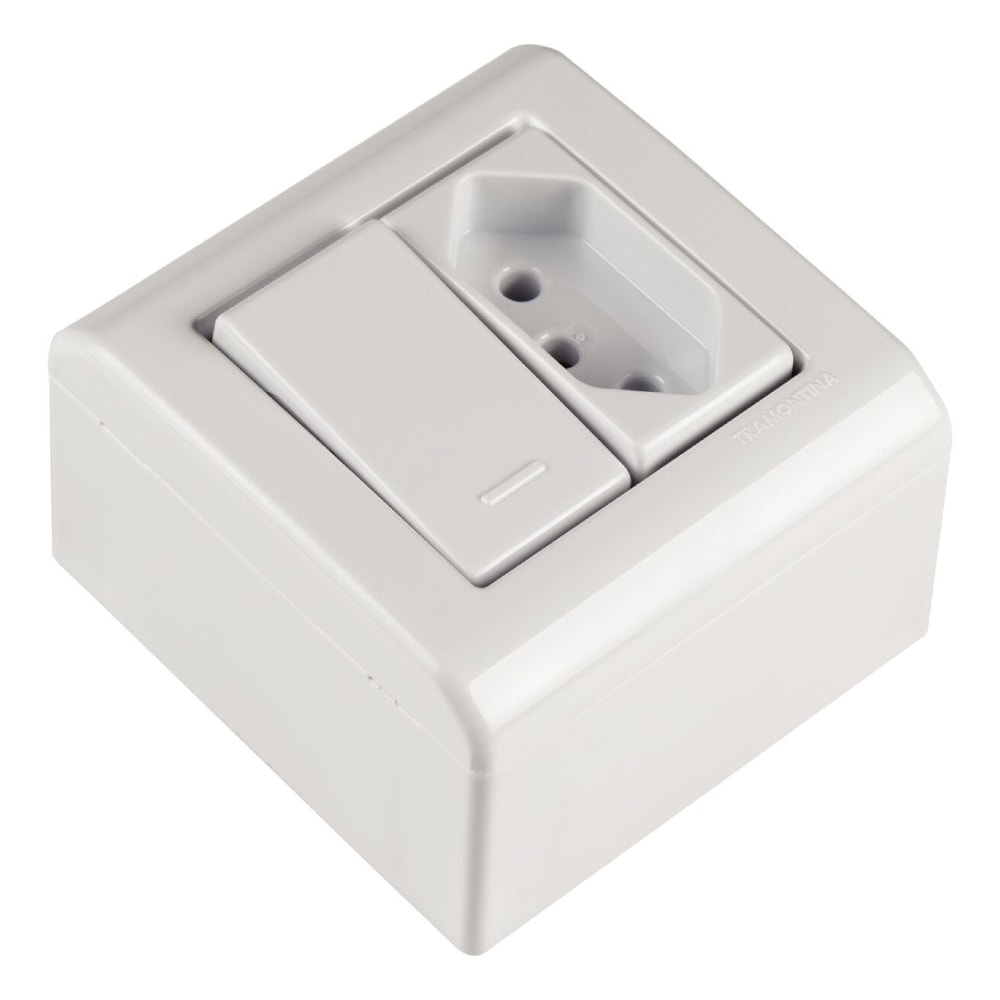Caixa de Sobrepor 1 Interruptor Simples 10A e 1 Tomada 2P+T Tramontina 20A 250V Branca - 57304020