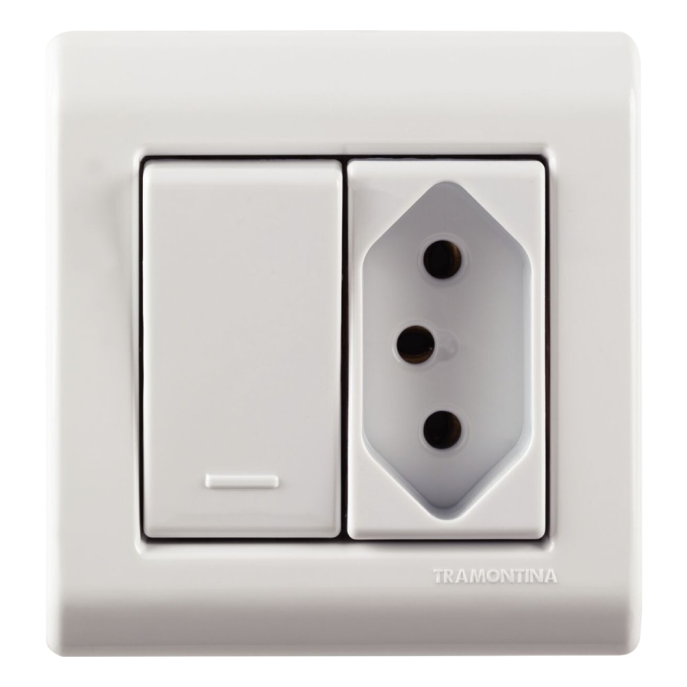Caixa de Sobrepor 1 Interruptor Simples 10A e 1 Tomada 2P+T Tramontina 20A 250V Branca - 57304020