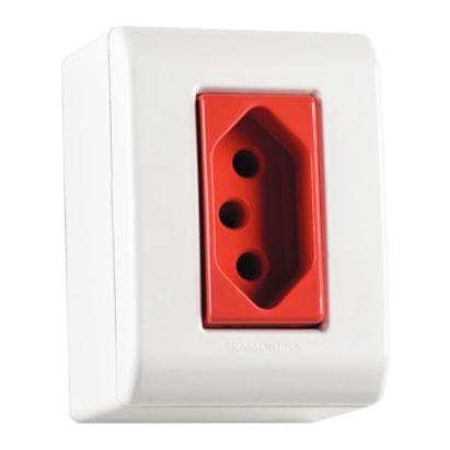 Caixa de Sobrepor 1 Tomada 2P+T Tramontina 20A 250V Vermelha e Branca - 57304019