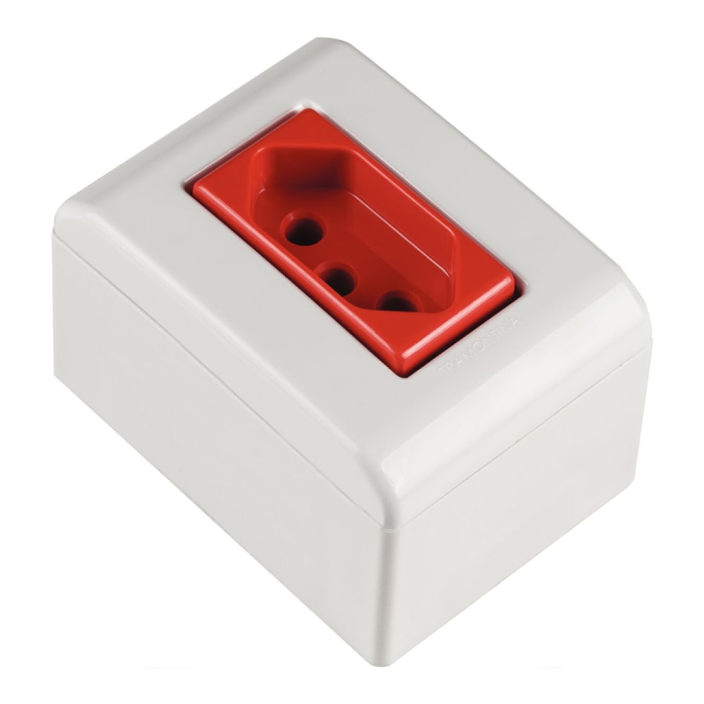 Caixa de Sobrepor 1 Tomada 2P+T Tramontina 20A 250V Vermelha e Branca - 57304019