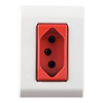 Caixa de Sobrepor 1 Tomada 2P+T Tramontina 20A 250V Vermelha e Branca - 57304019