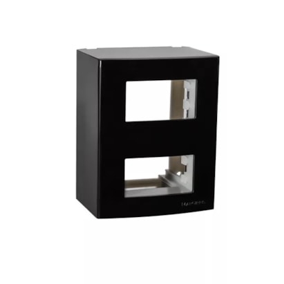 Caixa de Sobrepor 2 Postos com Suporte Margirius Sleek Preto Ebony Brilhante - 21210