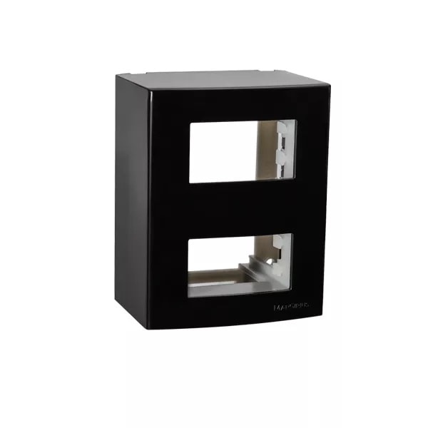 Caixa de Sobrepor 2 Postos com Suporte Margirius Sleek Preto Ebony Brilhante - 21210
