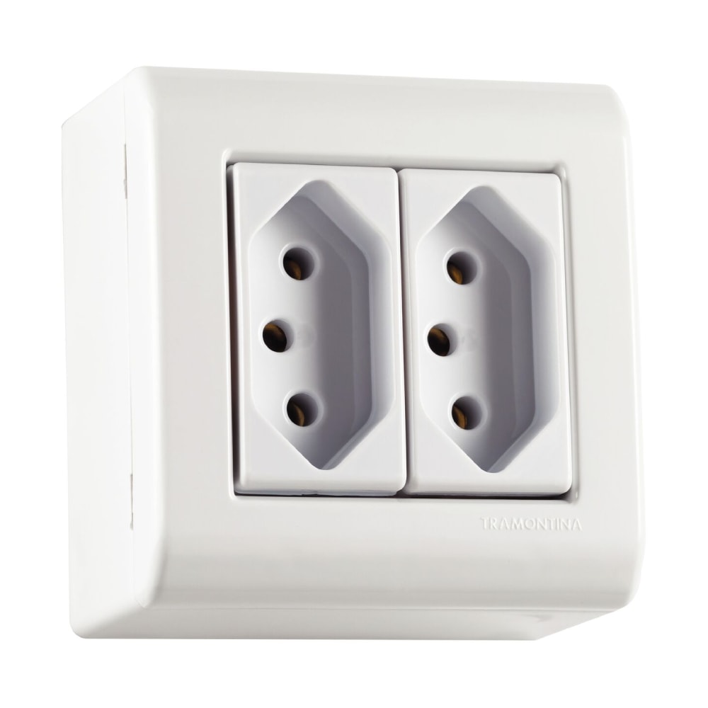 Caixa de Sobrepor 2 Tomadas 2P+T Tramontina 20A 250V Branca - 57304025