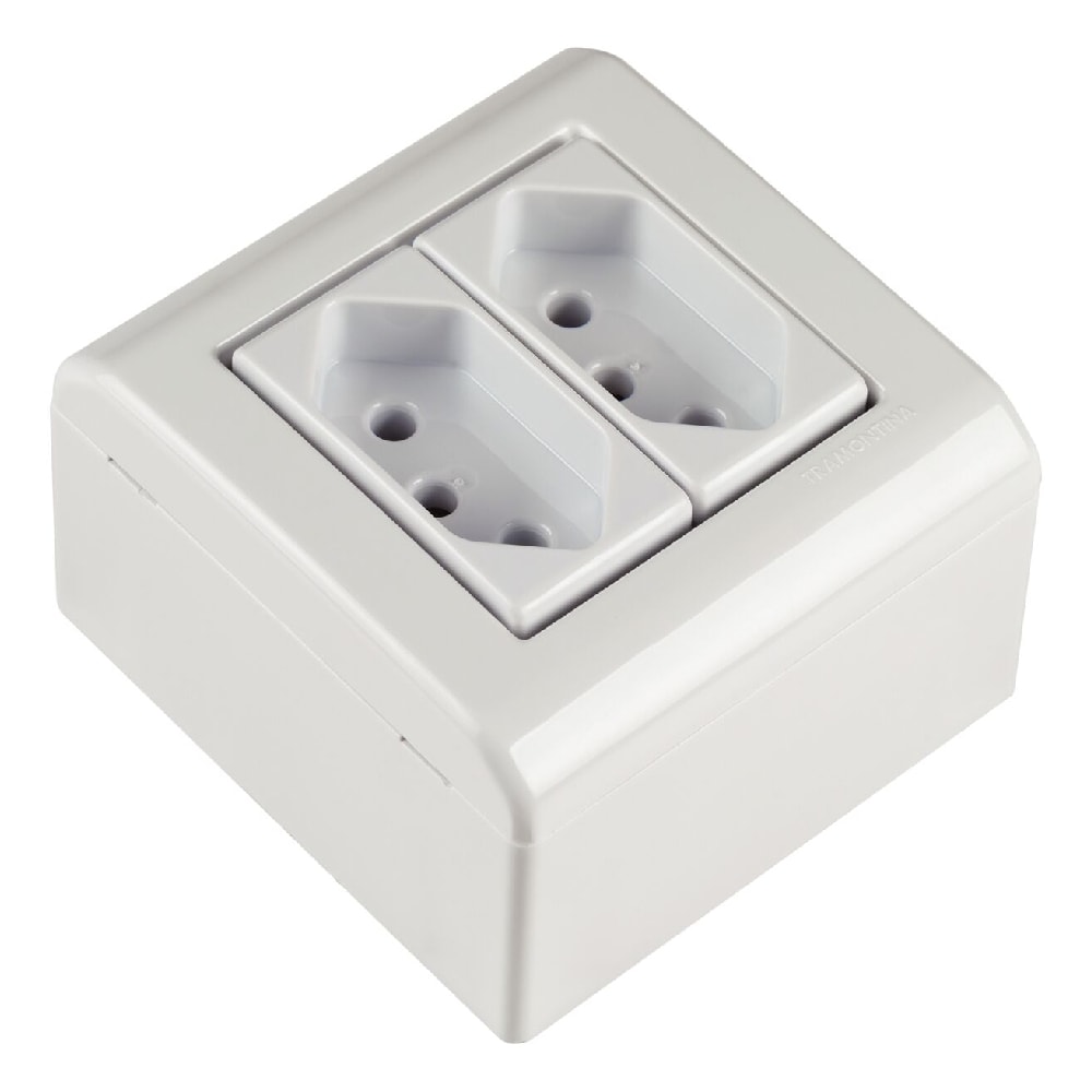 Caixa de Sobrepor 2 Tomadas 2P+T Tramontina 20A 250V Branca - 57304025