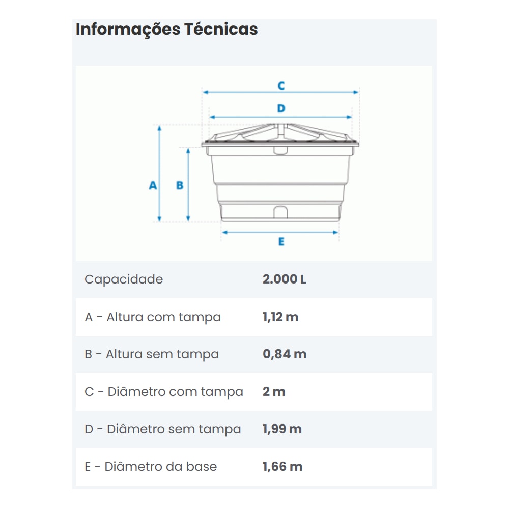 Caixa d’Água de Polietileno 2.000L Redonda Com Tampa Fortlev - 02020001