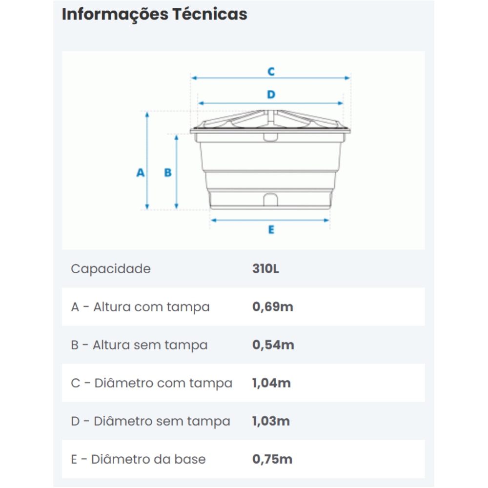 Caixa d’Água de Polietileno 310L Redonda Com Tampa Fortlev - 02010004