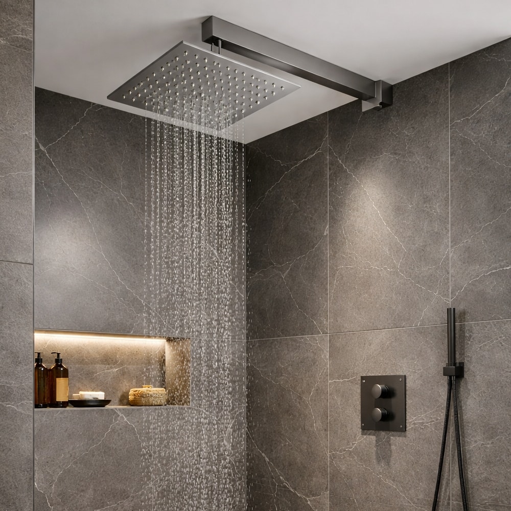 Chuveiro Dax Del Toro Slim Grey Quadrado 30cm com Braço - DAX-1970-30-DT-GR