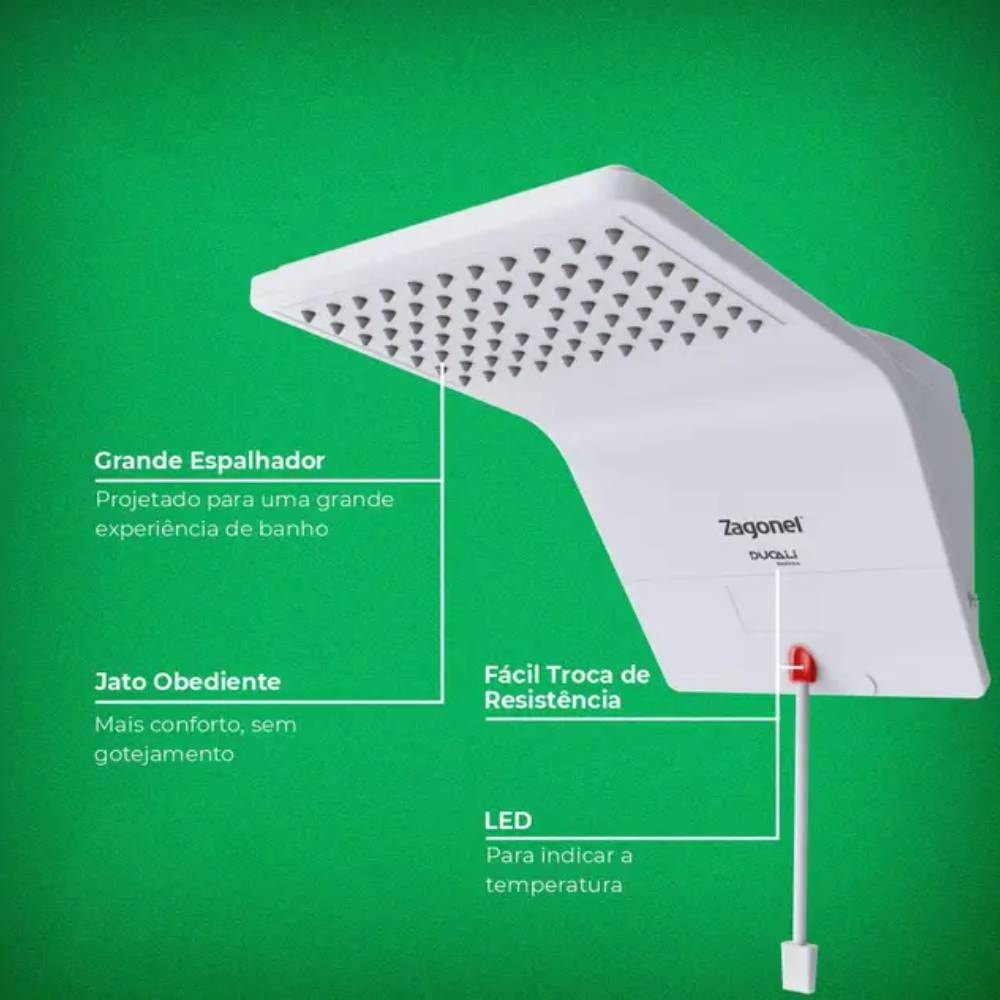 Chuveiro Elétrico Zagonel Ducali 5500W 127V Branco - DDCEL55127BR03