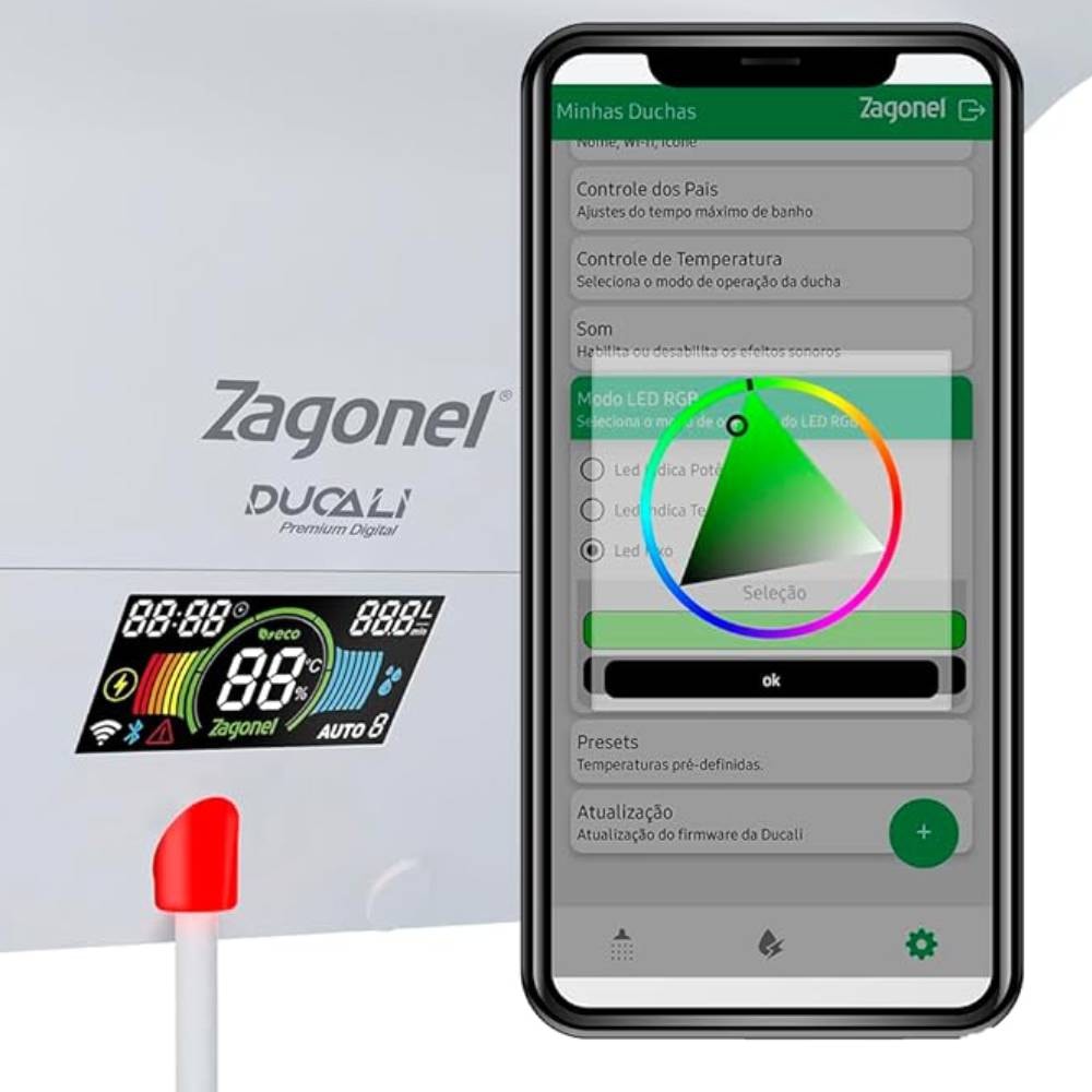 Chuveiro Elétrico Zagonel Ducali Premium 220V com Visor Digital Branco - DDPEL75220BR03