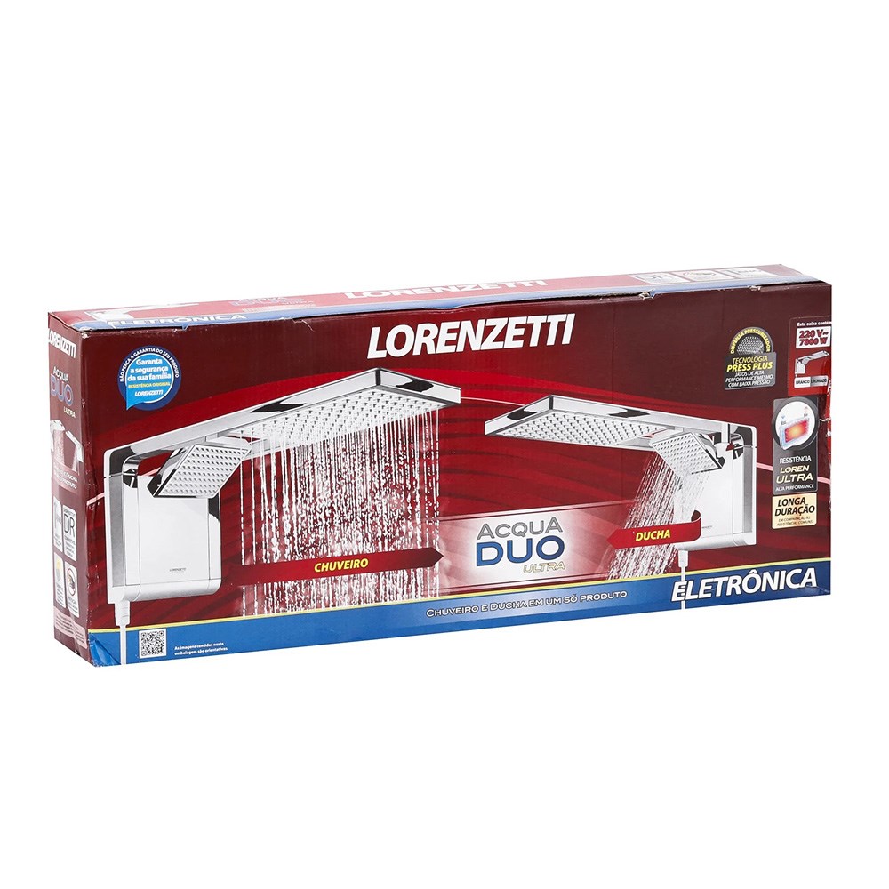 Chuveiro Eletrônico Lorenzetti Acqua Duo Ultra 220V 7800W Branco e Cromado - 7510101