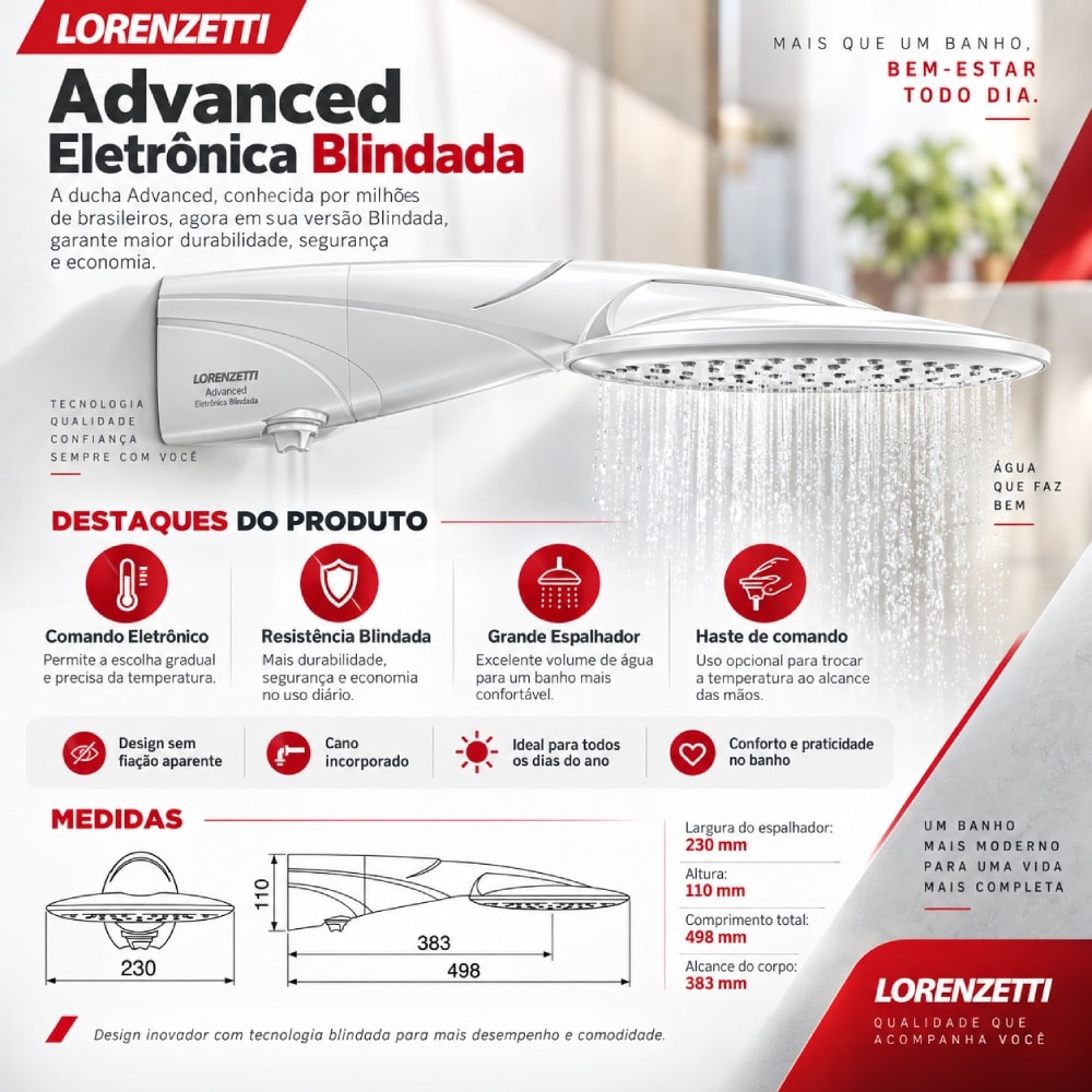Chuveiro Eletrônico Lorenzetti Advanced Blindado 6000W 220V - 7510539