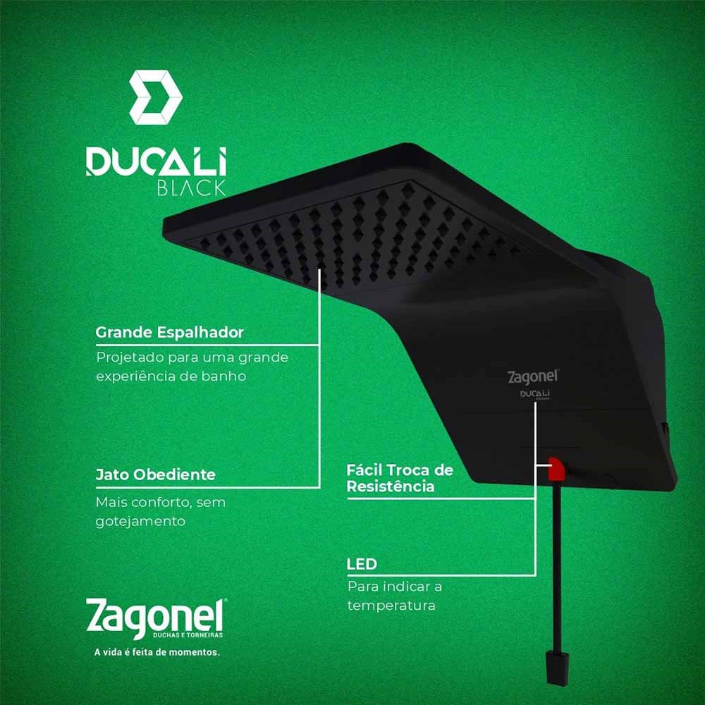 Chuveiro Eletrônico Zagonel Ducali 127v 5500w Black - DDCEL55127BL02