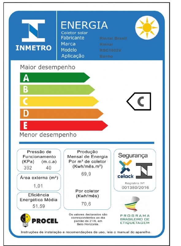 Coletor Solar Rinnai Black Tech 1,00m 7 Aletas - Rsc1002vf