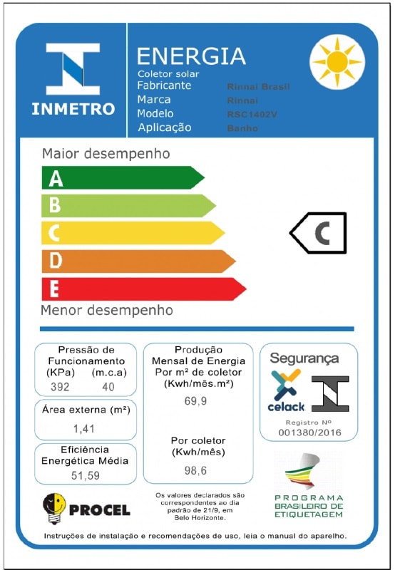 Coletor Solar Rinnai Black Tech 1,40m 7 Aletas - Rsc1402vf