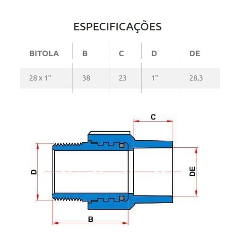 Conector CPVC Tigre Aquatherm Macho 28mm 1