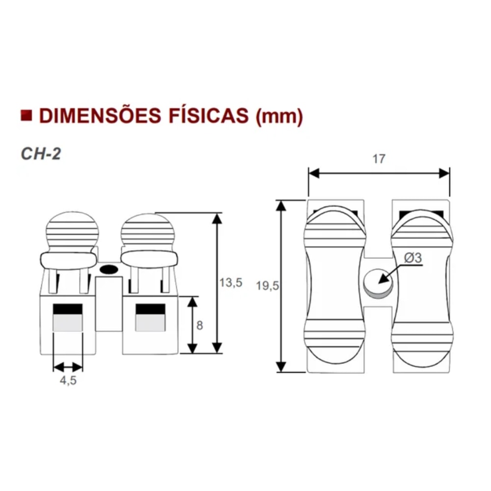 Conector de Emenda RC CH 10A Para Cabo 0,5~2,5mm 2 vias