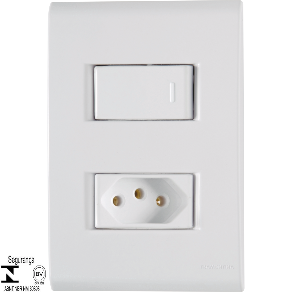 Conjunto 4x2 com 1 Interruptor Simples 10 A 250 V e 1 Tomada 2P+T 10 A 250 V Tramontina Liz Branco