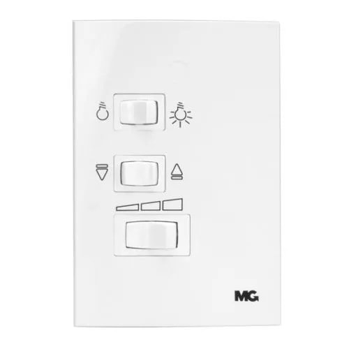 Conjunto Interruptor 4x2 Luz / Ventilador Margirius Sleek 3 Velocidades 200W 127V Branco Brilhante - 17056