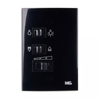 Conjunto Interruptor 4x2 Luz / Ventilador Margirius Sleek 3 Velocidades 200W 127V Preto Ebony Brilhante - 17212