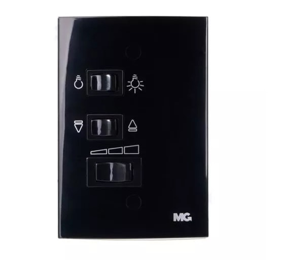 Conjunto Interruptor 4x2 Luz / Ventilador Margirius Sleek 3 Velocidades 200W 127V Preto Ebony Brilhante - 17212