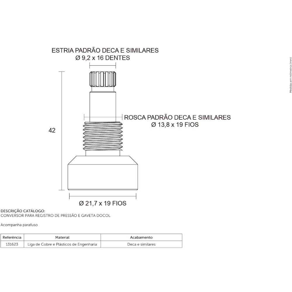 Conversor Blukit Para Registro Pressão e Gaveta Docol x Acabamento Deca - 131623