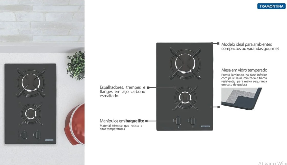 Cooktop a Gás 2 Bocas Tramontina Dominó Preto - 94702201