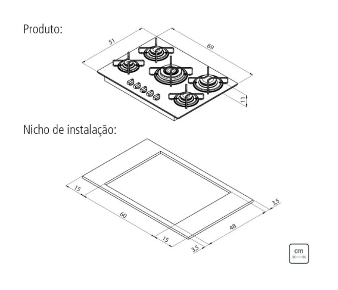 Cooktop a Gás 5 Bocas Tramontina Penta Acendimento Automático - 94708201
