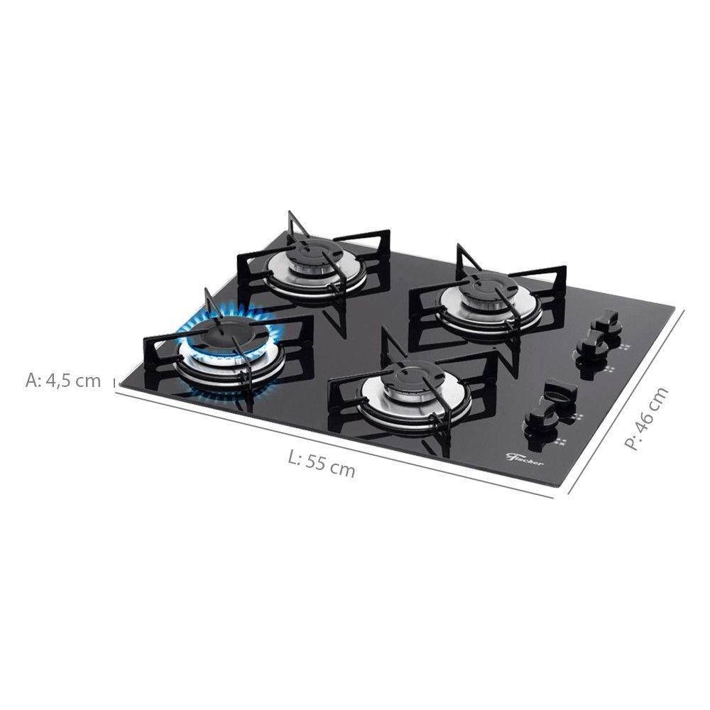 Cooktop a Gás Fischer 4 Boca Mesa Vidro Preto Bivolt - 1519