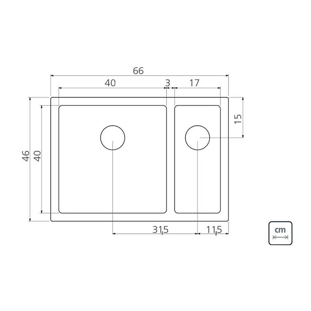 Cuba Dupla para Cozinha Aço Inox Tramontina 66x46cm Design Collection Quadrum - 94008103