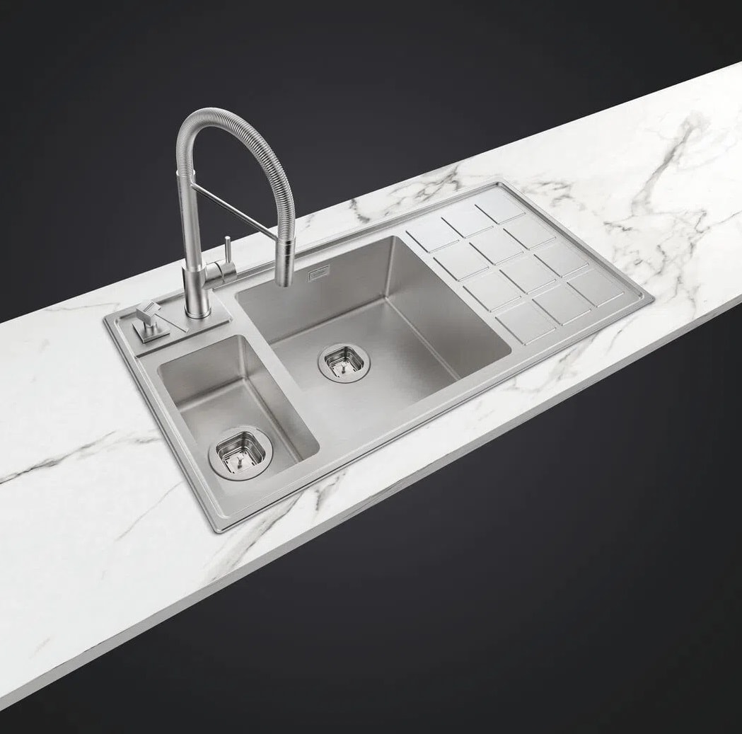 Cuba Dupla para Cozinha de Embutir Aço Inox Scotch Brite Tramontina Quadrum 100x50cm - 93918103