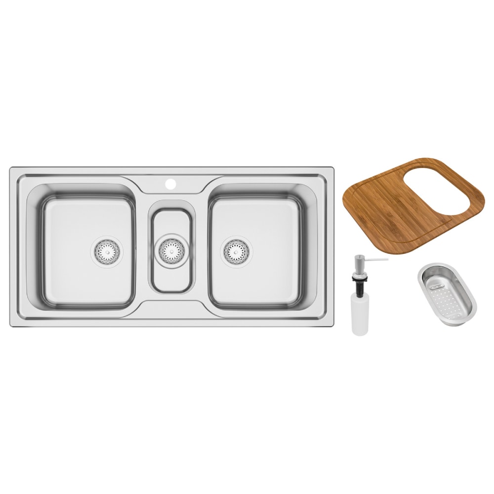 Cuba Dupla para Cozinha Tramontina em Aço Inox para Sobrepor Marea Deep com Acessórios 100x50cm - 93816533