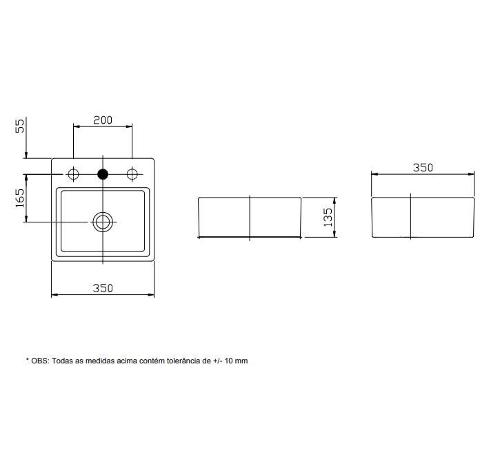 Cuba para Banheiro de Apoio com Mesa Incepa Loft Q6 Quadrada 35 x 35cm Branca - 1850680013100