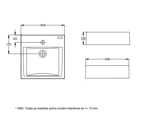Cuba para Banheiro de Apoio com Mesa Incepa Pacific Quadrada 40 x 40cm Branca - 163068001110