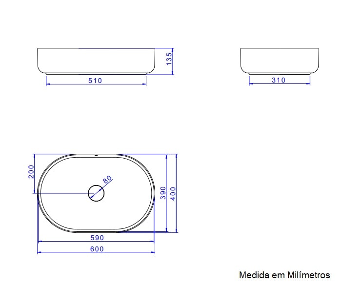 Cuba para Banheiro de Apoio Deca Oval 40x60cm Branca - L.14060.17