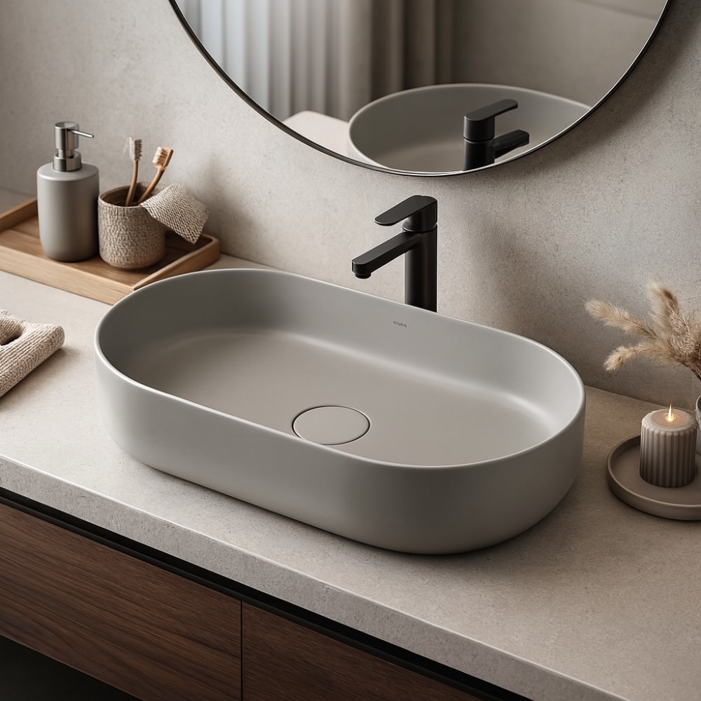 Cuba para Banheiro de Apoio Deca Oval 50x30cm Soft Antracite - L.14050.85