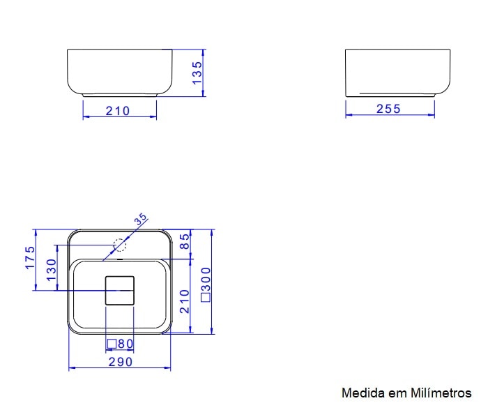 Cuba para Banheiro de Apoio Deca Quadrada 30x30cm Ébano Fosco - L.11030.M.94