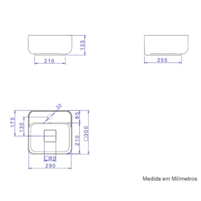 Cuba para Banheiro de Apoio Deca Quadrada 30x30cm Ébano Fosco - L.11030.M.94