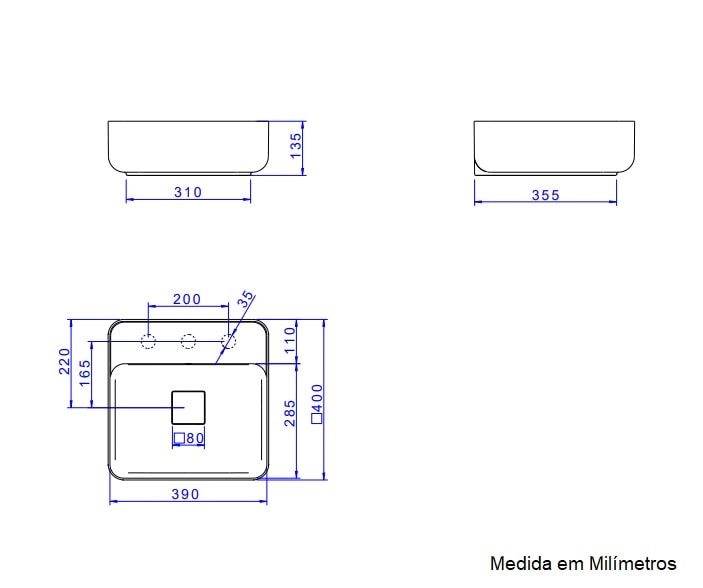 Cuba para Banheiro de Apoio Deca Quadrada 40 x 40cm Branca - L.11040.M.17