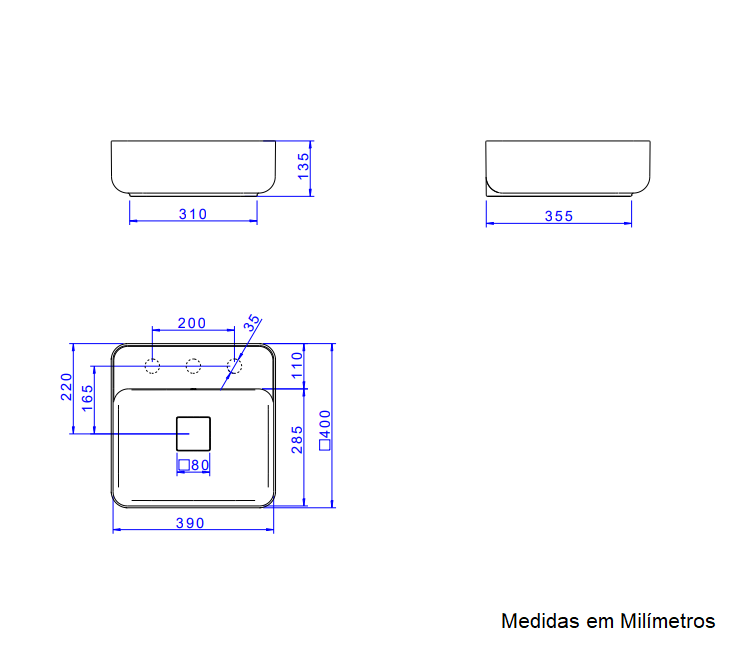 Cuba para Banheiro de Apoio Deca Quadrada 40 x 40cm Ebano Fosco - L.11040.M.94