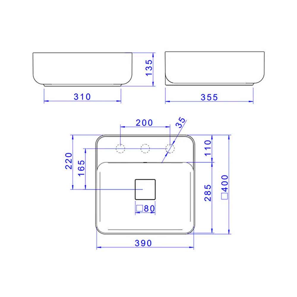 Cuba para Banheiro de Apoio Deca Quadrada 40x40cm Barbante com Deck - L.11040.M.26