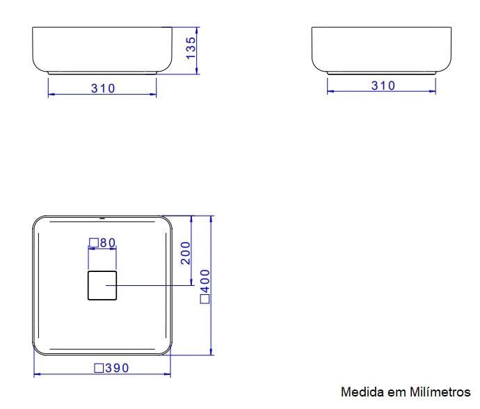 Cuba para Banheiro de Apoio Deca Quadrada 40x40cm Ébano Fosco - L.11040.94