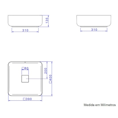 Cuba para Banheiro de Apoio Deca Quadrada 40x40cm Ébano Fosco - L.11040.94