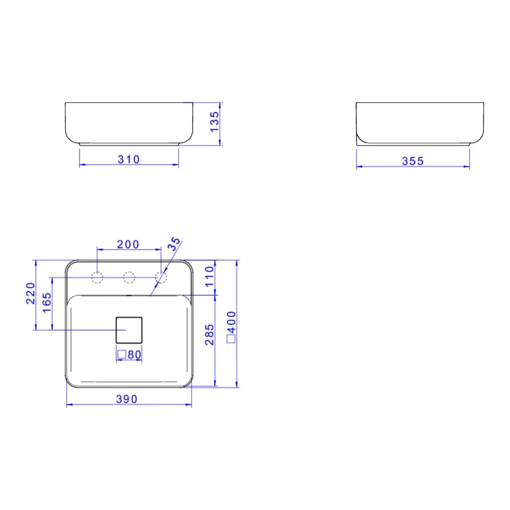 Cuba para Banheiro de Apoio Deca Quadrada 40x40cm Ebano Fosco - L.11040.M.94