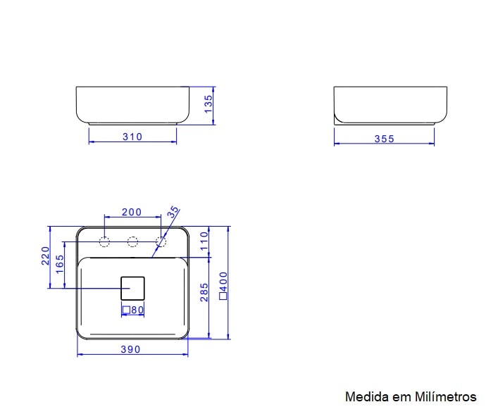 Cuba para Banheiro de Apoio Deca Quadrada 40x40cm Marrom Fosco - L.11040.M.22