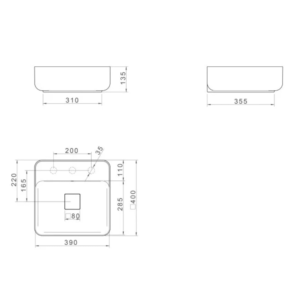 Cuba para Banheiro de Apoio Deca Quadrada 40x40cm Soft Antracite com Deck - L.11040.M.85