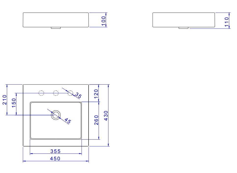Cuba para Banheiro de Apoio Deca Quadrada 45 x 43cm Ébano Fosco - L.737.94