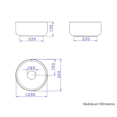 Cuba para Banheiro de Apoio Deca Redonda 30cm Ébano Fosco - L.12030.94