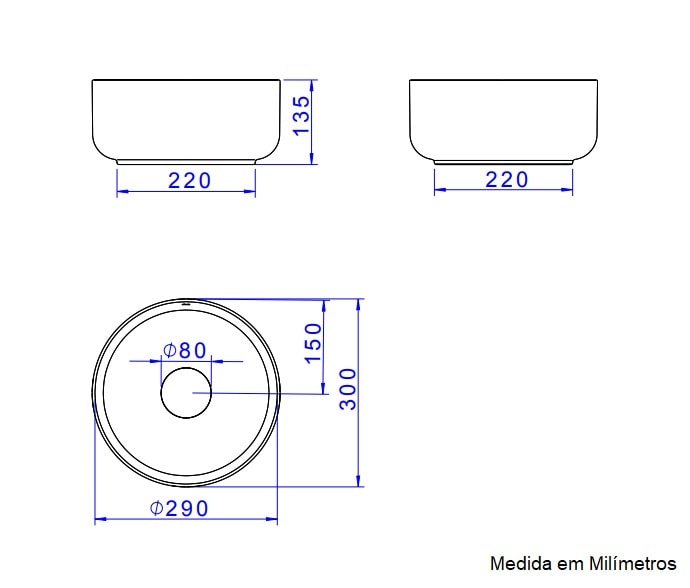 Cuba para Banheiro de Apoio Deca Redonda 30cm Sálvia - L.12030.49